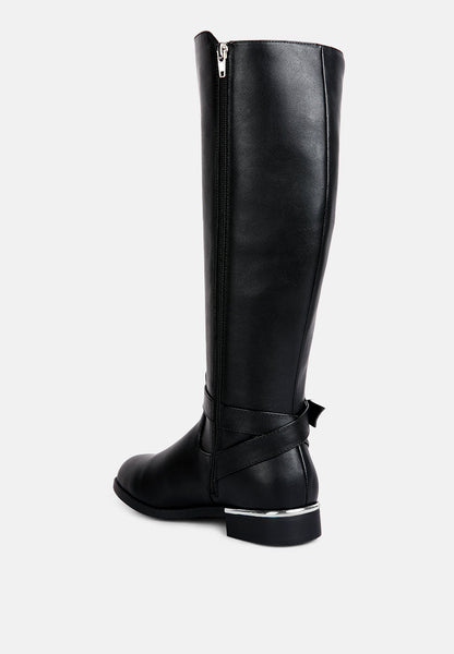 Renny Buckle Strap Embellished Calf Boots- 2 Colors