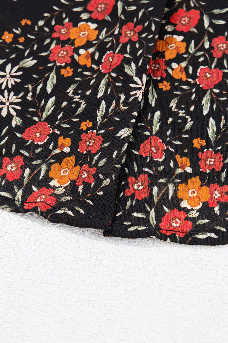 Black Floral Collared Button-Up Lantern Sleeve Blouse
