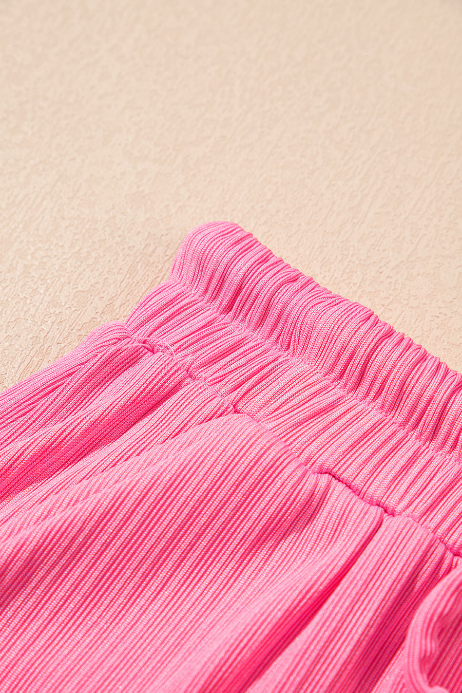 Bright Pink Textured Ruffle Trim Crop Top and Drawstring Skirt Set