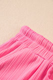 Bright Pink Textured Ruffle Trim Crop Top and Drawstring Skirt Set