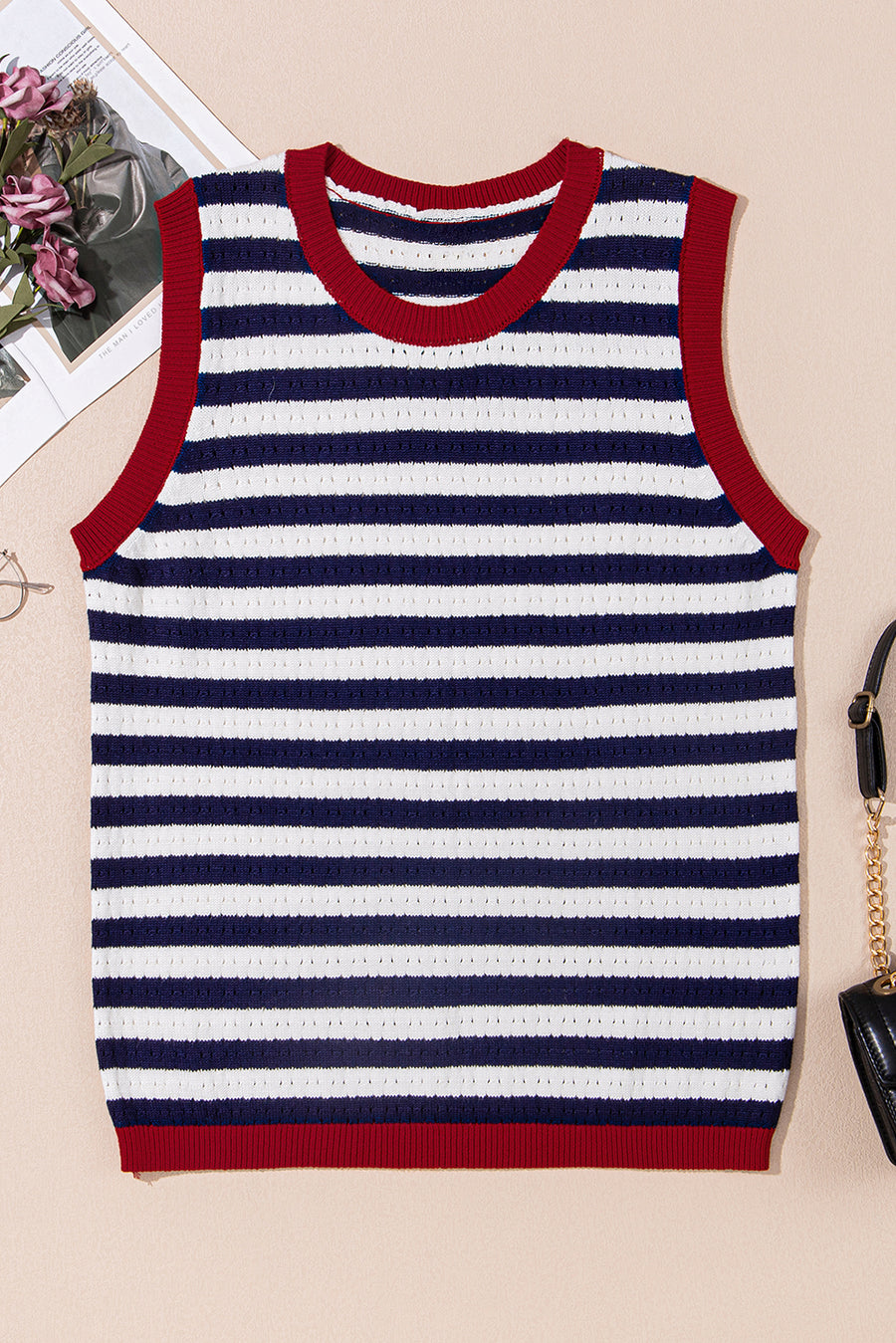 Striped Contrast Trim Sleeveless Sweater Vest- 3 Colors