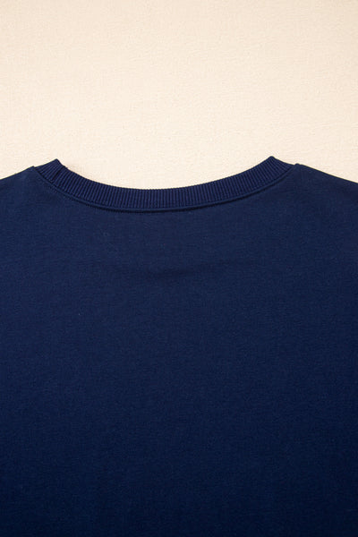 Tillandsia Purple Varsity Stripe Detail Drop Shoulder Pullover Mini Skort Set