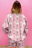 Pink Santa Claus Graphic Christmas Tree Long Sleeve Pajama Set- 2 Colors