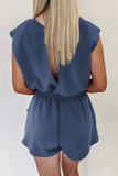 Cut-Out Back Drawstring Knit Romper- 2 Colors