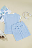 Contrast Trim Textured Crew Neck Top and Pocketed Skirt Set- 2 Colors