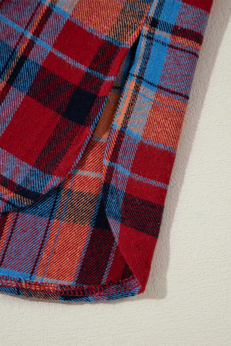 Red Plaid Print Drop Sleeve Loose Shirt Shacket