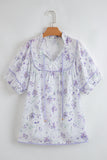 Plus Size Lavender Floral Frill V-Neck Blouse