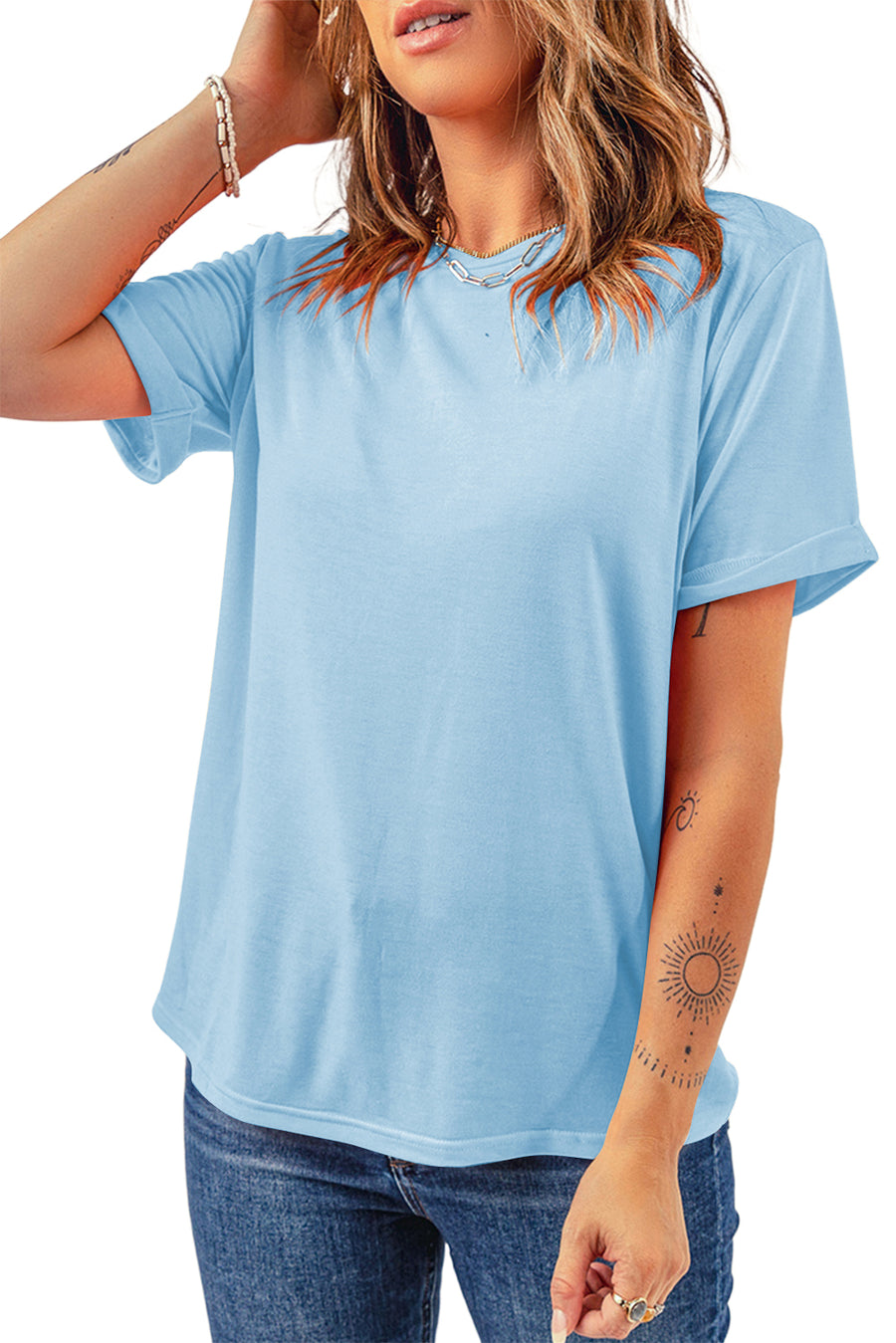 Basic Crew Neck Rolled Sleeve T-Shirt- 12 Colors
