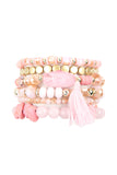 Beaded Stretch Tassel Charm Bracelet- 8 Colors