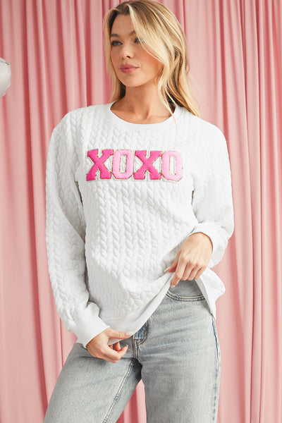 White Chenille Letter Patch Quilted Sweatshirt- 2 Styles