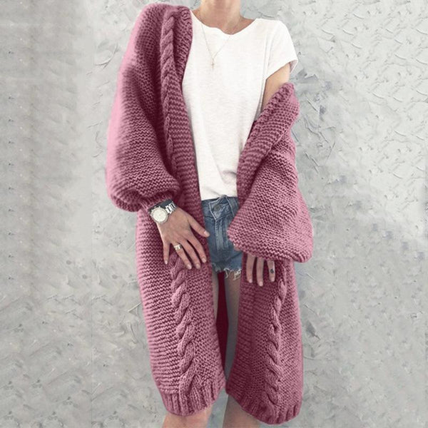 Women's Lantern Sleeve Cable Accent Sweater Cardigan- 5 Colors