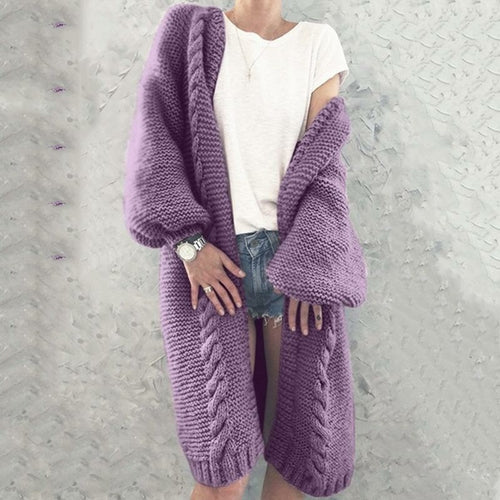 Women's Lantern Sleeve Cable Accent Sweater Cardigan- 5 Colors
