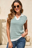 Striped Contrast Trim Sleeveless Collared Sweater- 3 Colors