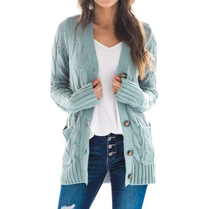 Women's Cable Knit Button-Up Cardigan Sweater- Choose from 16 Colors