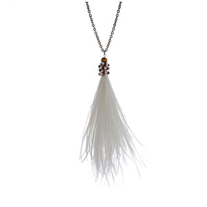 Silver Tone Feather Pendant Necklace- White