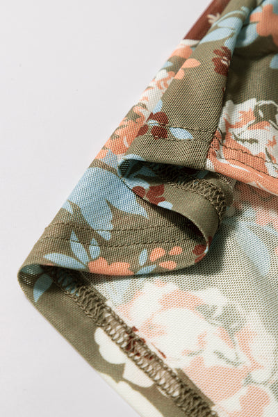 Orchid Petal Allover Floral Print Mesh Long Sleeve Top