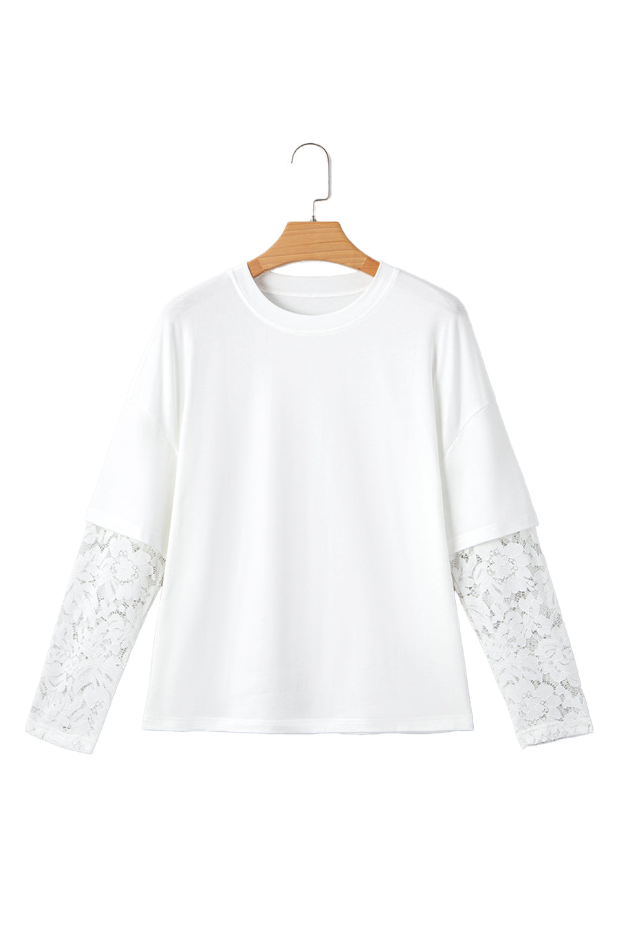 Lace Long Sleeve Drop Shoulder T-Shirt- 2 Colors