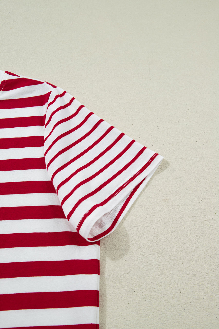 Red and White Striped Crew Neck T-Shirt