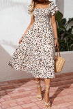 Floral Print Smocked Ruffle Sleeves Dress B