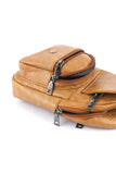 Khaki Vintage Zipper Multi Pockets PU Sling Bag