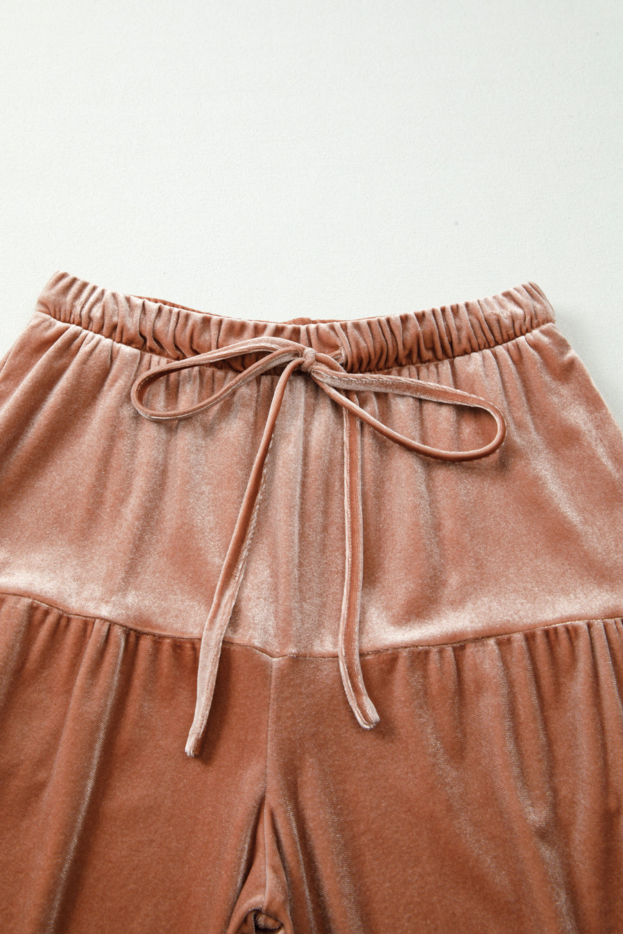 Straw Yellow Velvet Mineral Wash Tiered Flare Leg Pants