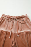 Straw Yellow Velvet Mineral Wash Tiered Flare Leg Pants