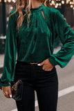 Velvet Asymmetric Button Keyhole Long Sleeve Blouse- 2 Colors