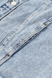 Light Blue Distressed Ripped Raw Hem Denim Jacket