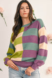 Striped Color Block Drop Shoulder Front Seam Sweater