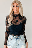 Floral Mock Neck Lace Long Sleeve Mesh  Top- 2 Colors