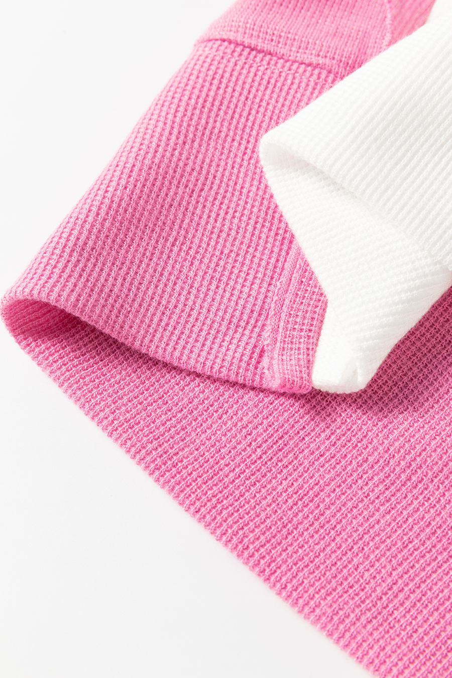 Pink Multi Waffle Patchwork Striped Sleeve Long Sleeve Shirt