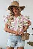 Pink Rose Layered Ruffle Short Sleeve Blouse