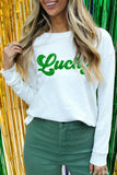White Lucky Heat Transfer Printed Long Sleeve Shirt