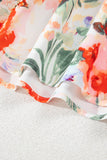 Orange Multi Floral Ruffle Sleeve V-Neck High Waist Mini Dress
