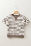 Striped Ruffle Sleeve Crew Neck T-Shirt- 3 Colors