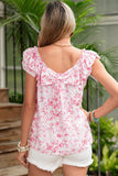 Floral Ruffle Short Sleeve Bow Back Blouse- 2 Colors
