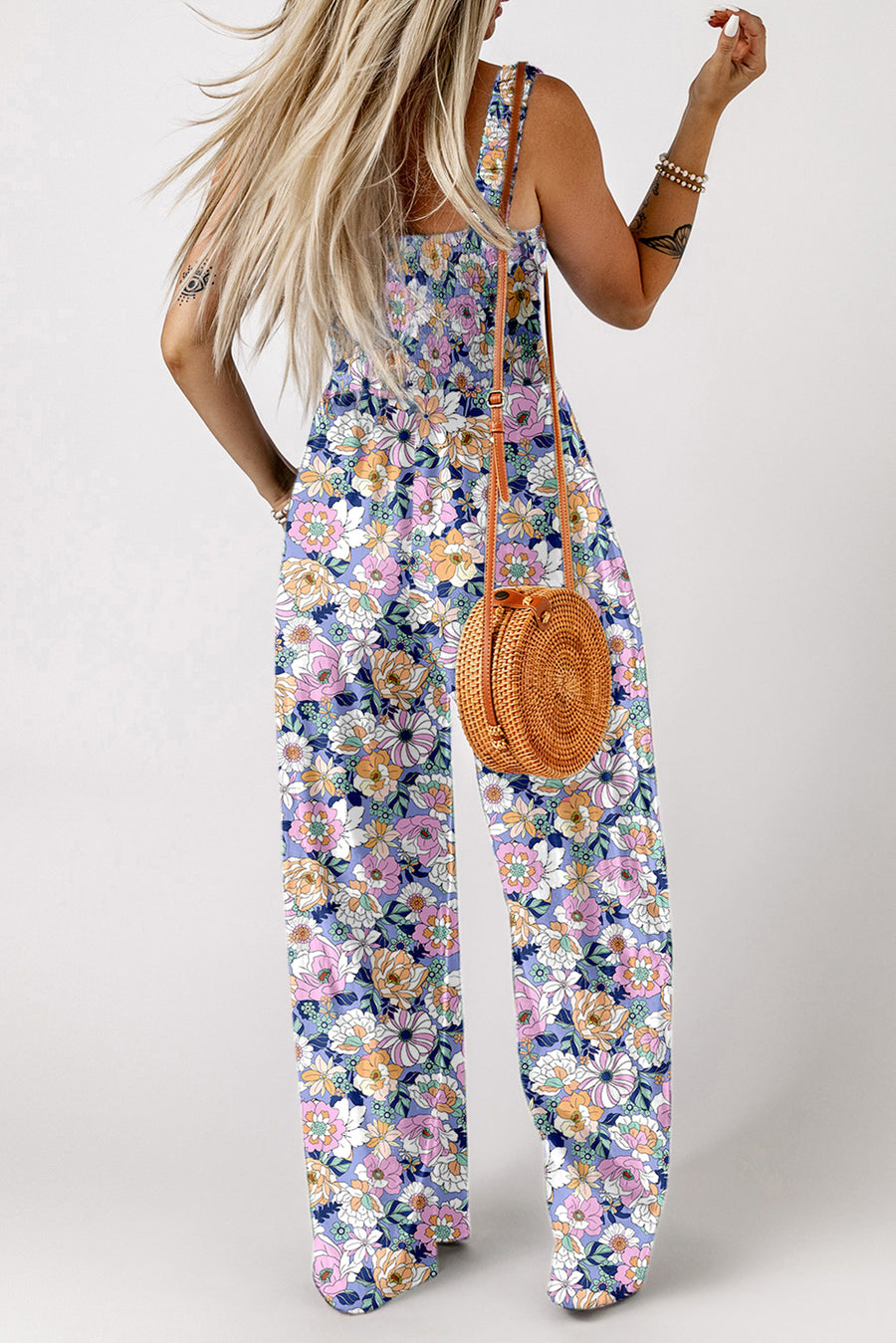 Floral Square Neck Stretch High-Waist Jumpsuit- 3 Colors