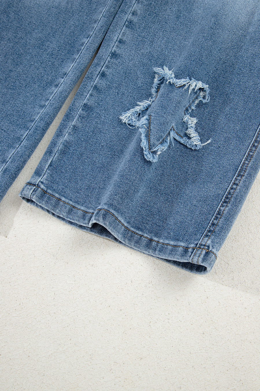 Stone Blue Star Patchwork Light Wash Wide Leg High-Waist Jeans