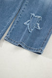 Stone Blue Star Patchwork Light Wash Wide Leg High-Waist Jeans
