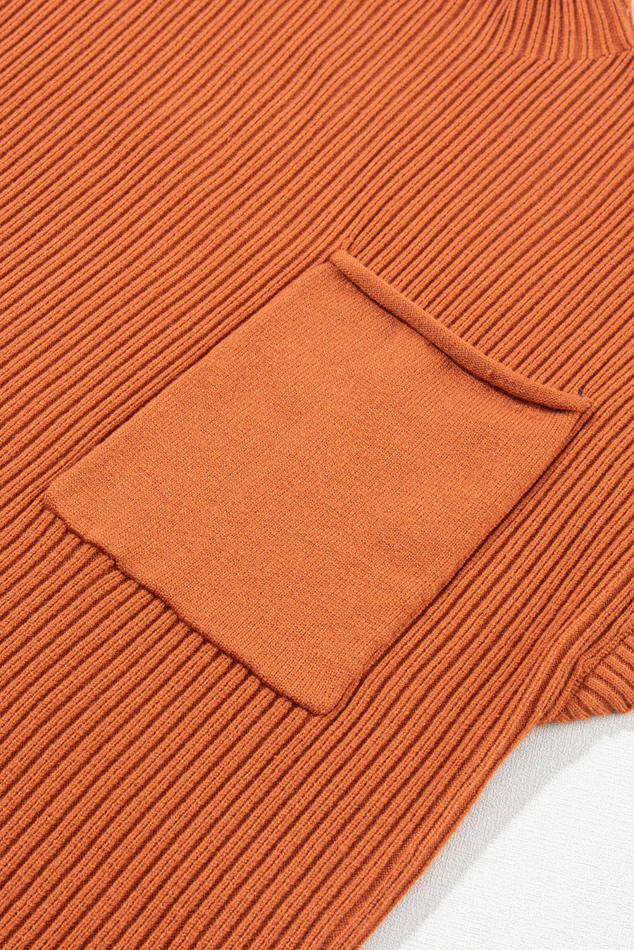 Green Pocket Ribbed Knit Short Sleeve Sweater- 9 Colors
