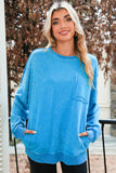 Turquoise Acid Washed Sweatshirt with Pockets