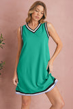 Green Contrast Trim V-Neck Sleeveless Mini Dress