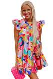 Abstract Print Flutter Sleeve Tiered Mini Dress
