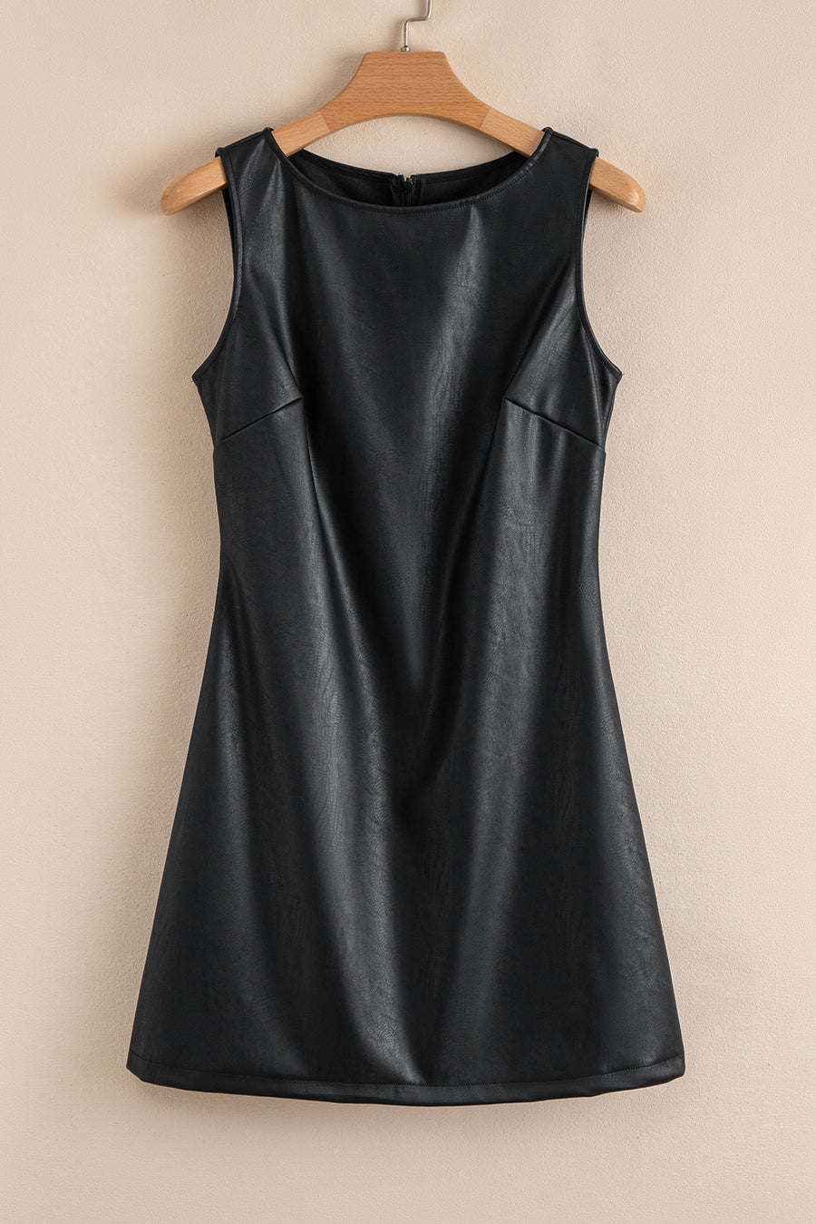 Faux Leather Sleeveless Crew Neck Mini Dress- 3 Colors