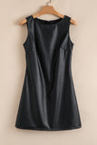 Faux Leather Sleeveless Crew Neck Mini Dress- 3 Colors