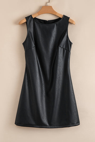 Wild Ginger  Faux Leather Sleeveless Round Neck Mini Dress