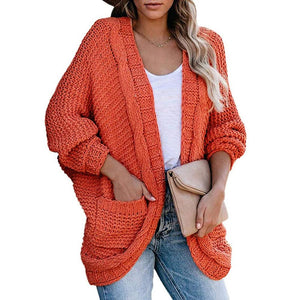 Women's Batwing Sleeve Curved Hem Cardigan with Pockets- 4 Colors