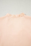 Pink Striped Pearl Beaded Bow Cuff Blouse