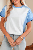 Color Block Exposed Seam Patchwork Crew Neck T-Shirt- 2 Colors