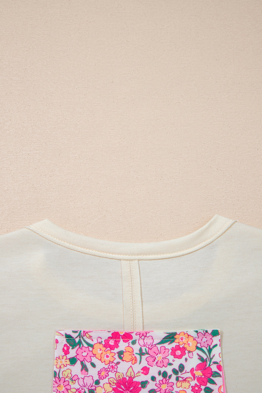 Pink Floral Patched Exposed Seam Oversized T-Shirt- 2 Colors